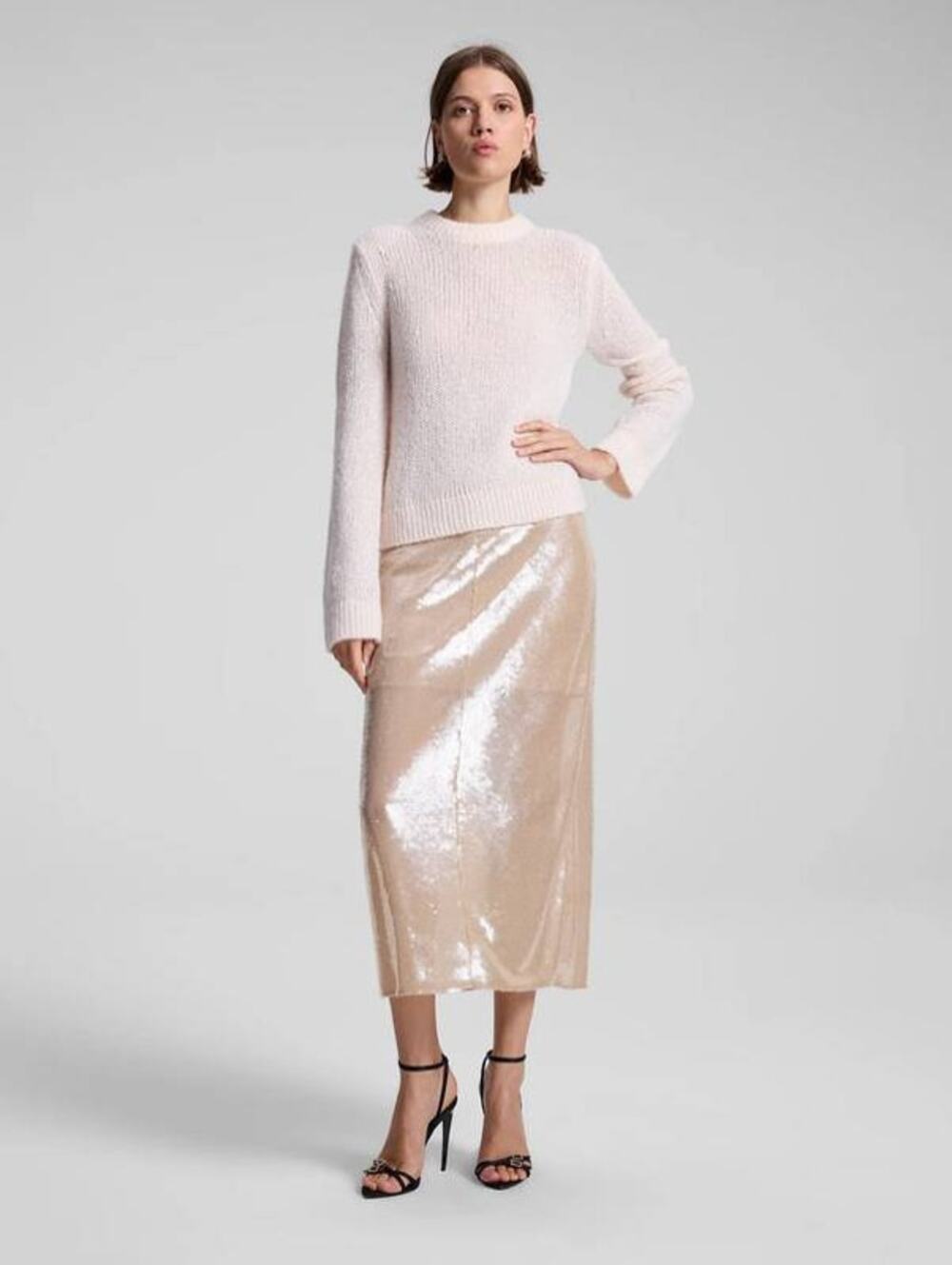 ALC Monroe Soft Sequin Midi Skirt in Clear M